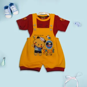Red & Yellow Boys Half Sleeves Thigh Length Romper