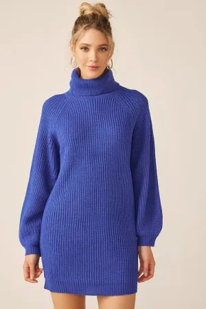 Royal Blue Turtleneck Sweater Mini Dress