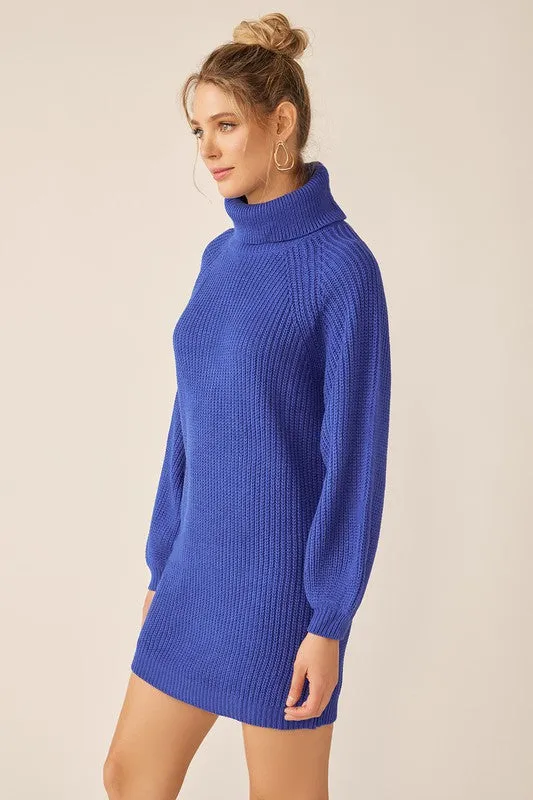 Royal Blue Turtleneck Sweater Mini Dress