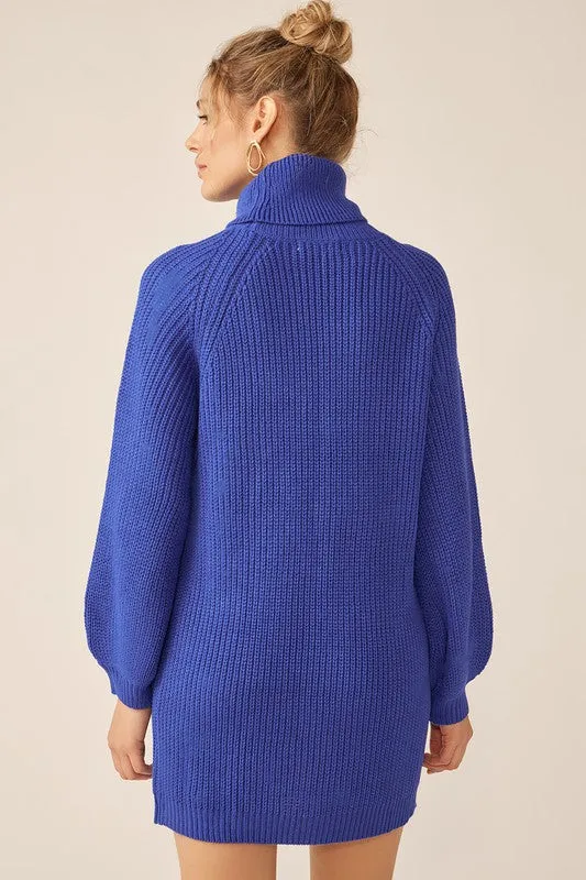 Royal Blue Turtleneck Sweater Mini Dress