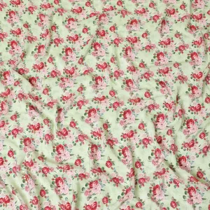 Sage green premium pure silk crepe fabric with ruby pink, olive green and powder pink print in floral design-D9405