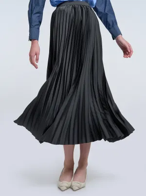 SATIN PLEATED SKIRT PLAIN CHARCOAL
