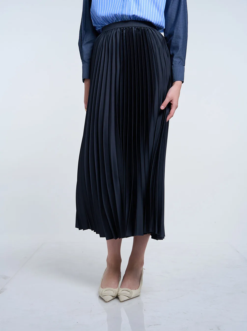 SATIN PLEATED SKIRT PLAIN CHARCOAL