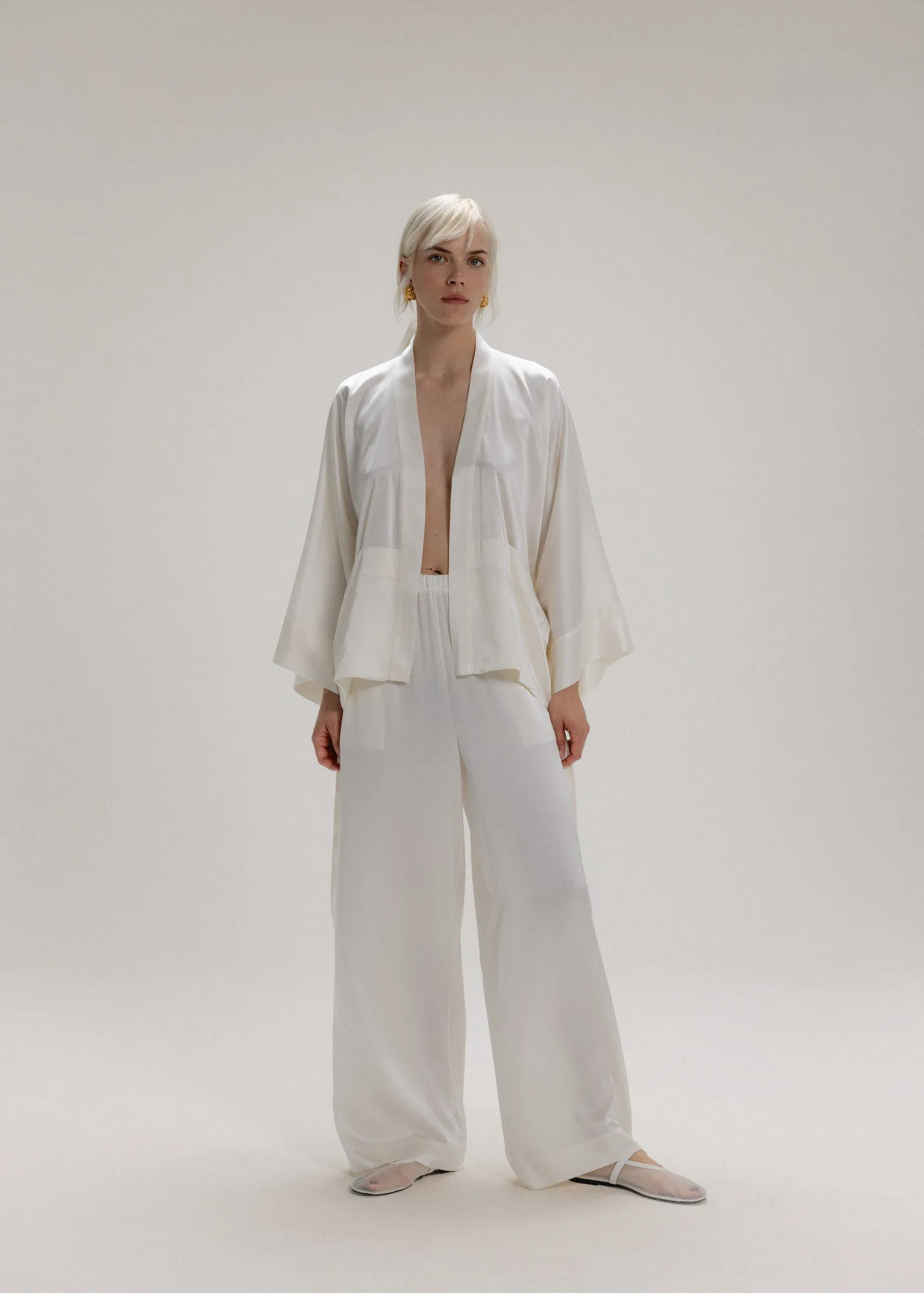 Silk Kimono Jacket in Milk White