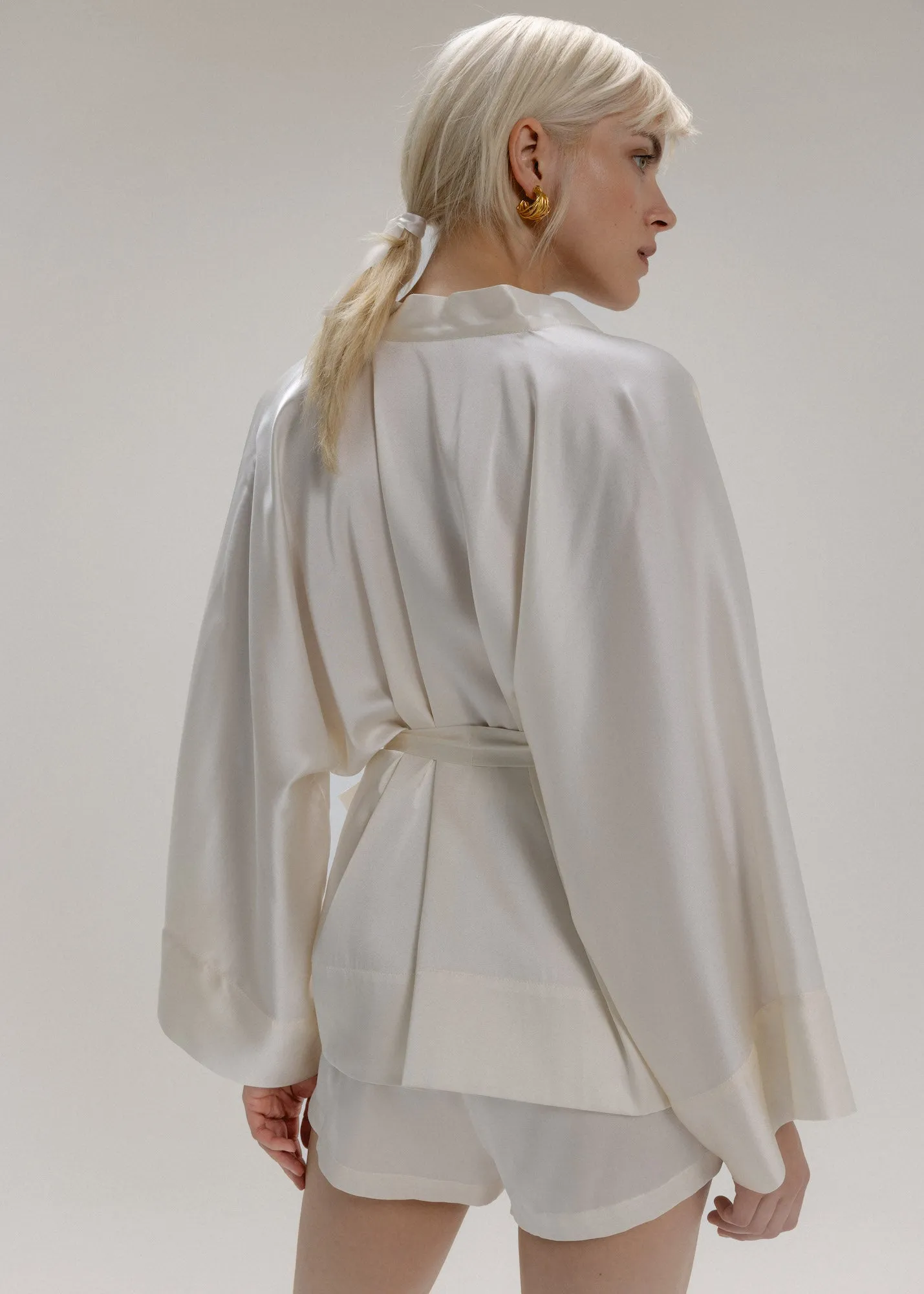 Silk Kimono Jacket in Milk White