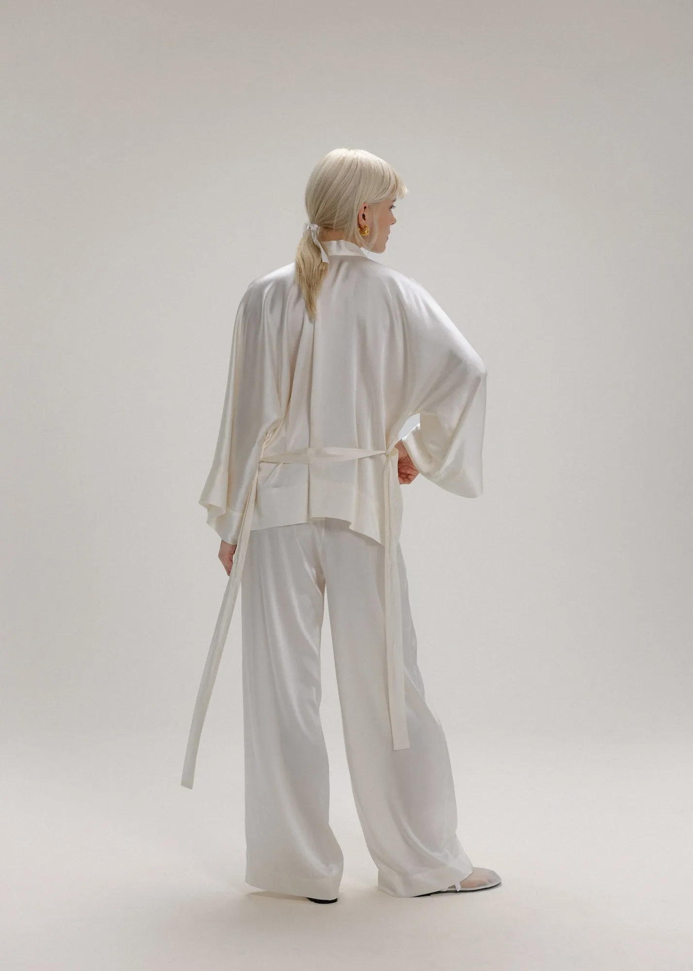 Silk Kimono Jacket in Milk White