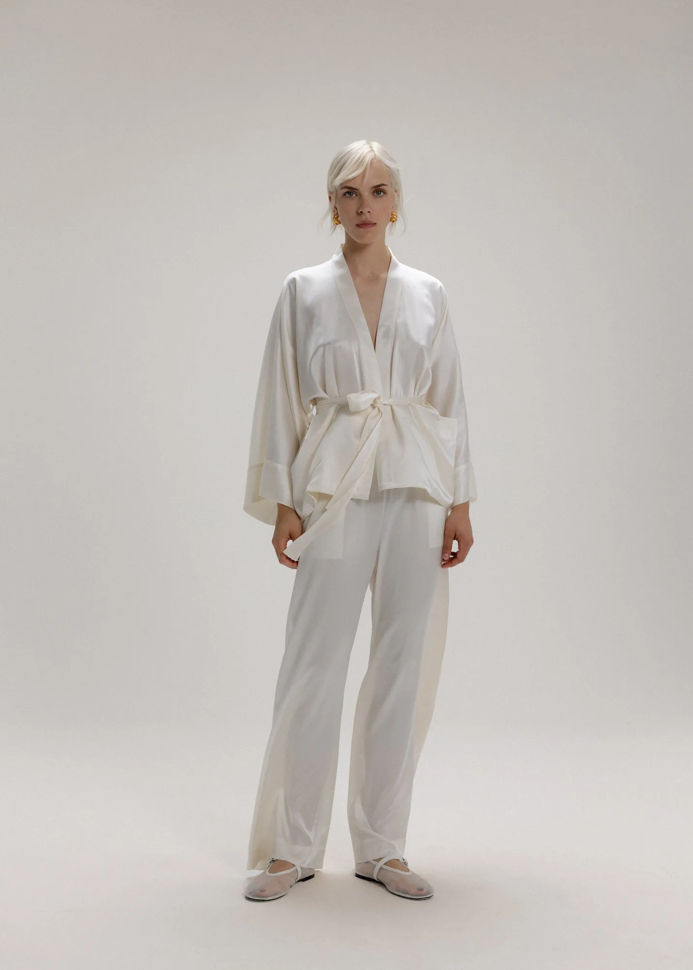 Silk Kimono Jacket in Milk White