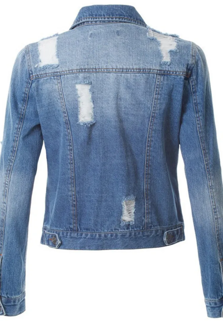 Solid Denim Ripped Winter Outfits Jacket