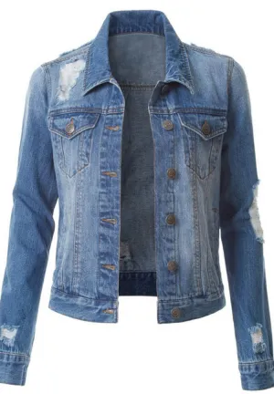 Solid Denim Ripped Winter Outfits Jacket