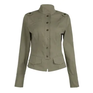 Stand Collar Button Up Cargo Jacket Coat Y2k Streetwear Long Sleeve Top 2024 Autumn Women Clothing P84-DI23