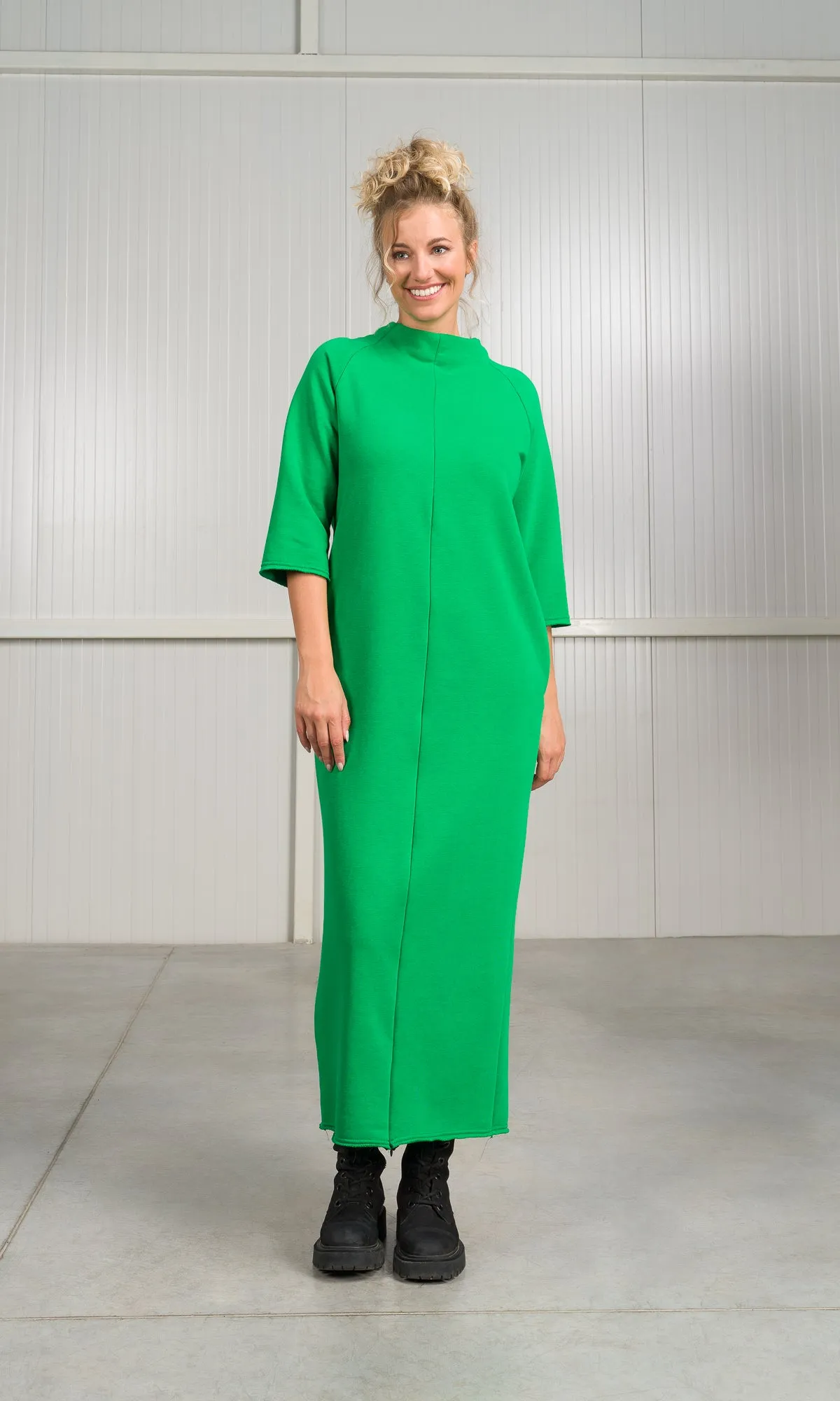 Straight Cotton Dress with Zipper Slits