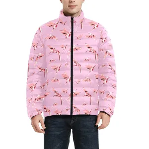 Strawberry Pink Men's Stand Collar Padded Jacket