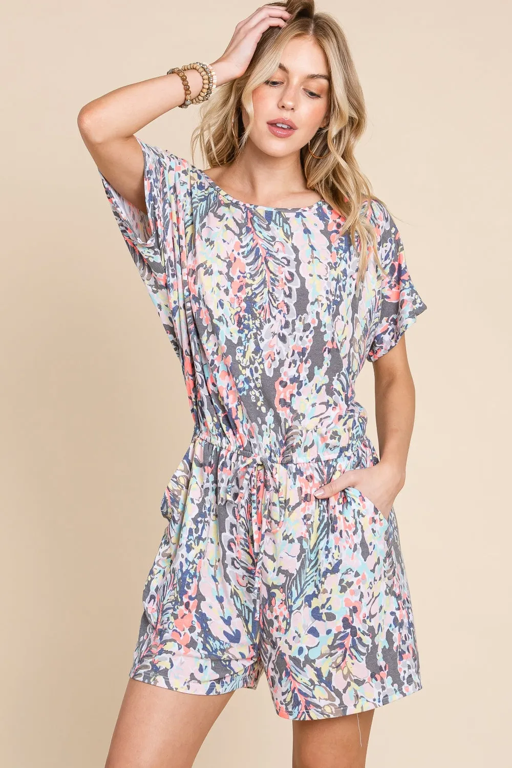 Sunshine Bliss Printed Drawstring Romper