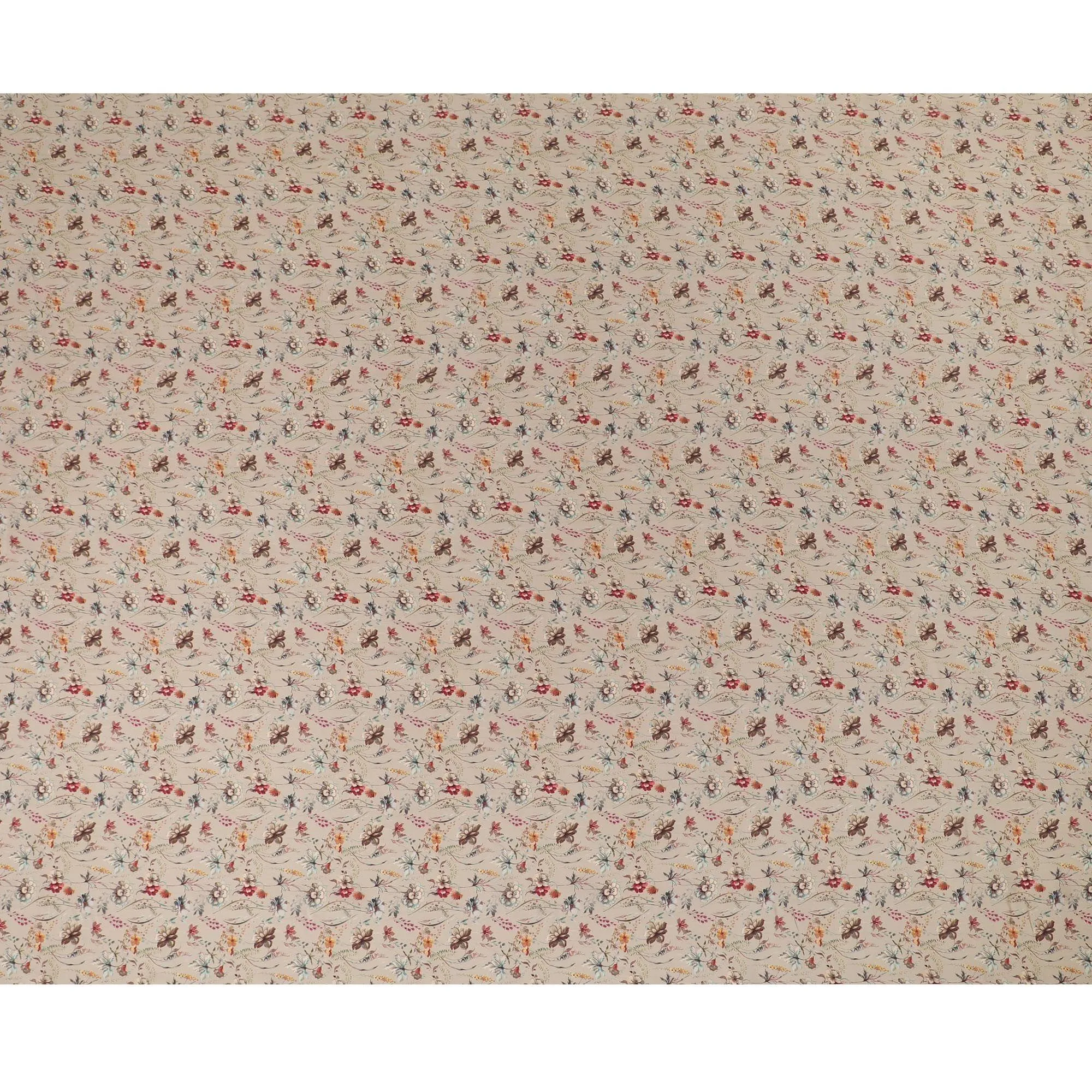 Tan beige synthetic crepe fabric with multi color digital prints in floral design-D15779