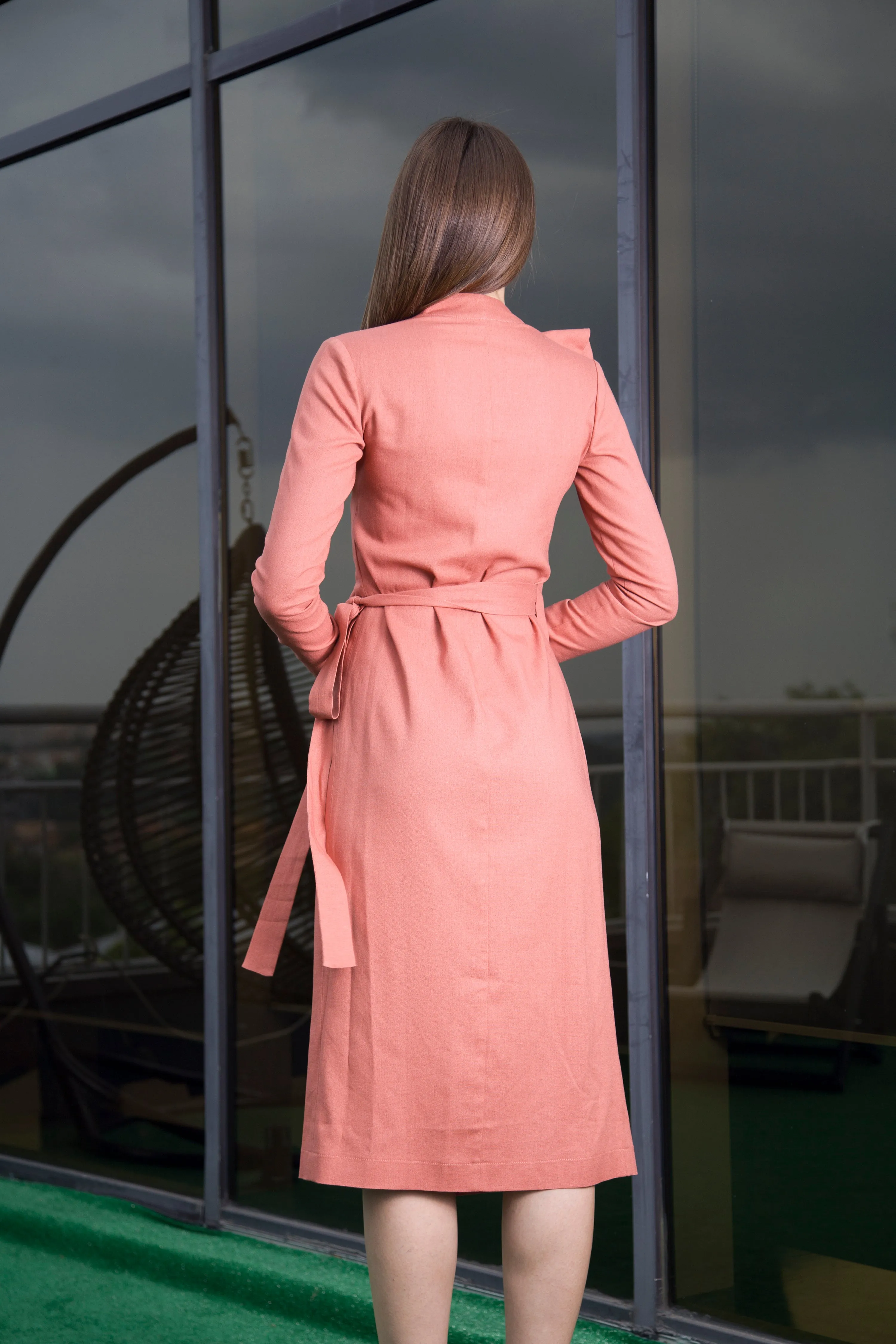 Terracotta wrap midi dress