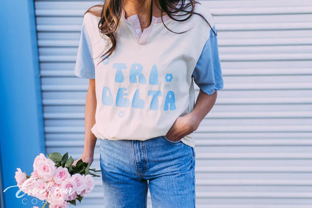 Tri Delt Retro Flower PR Henley