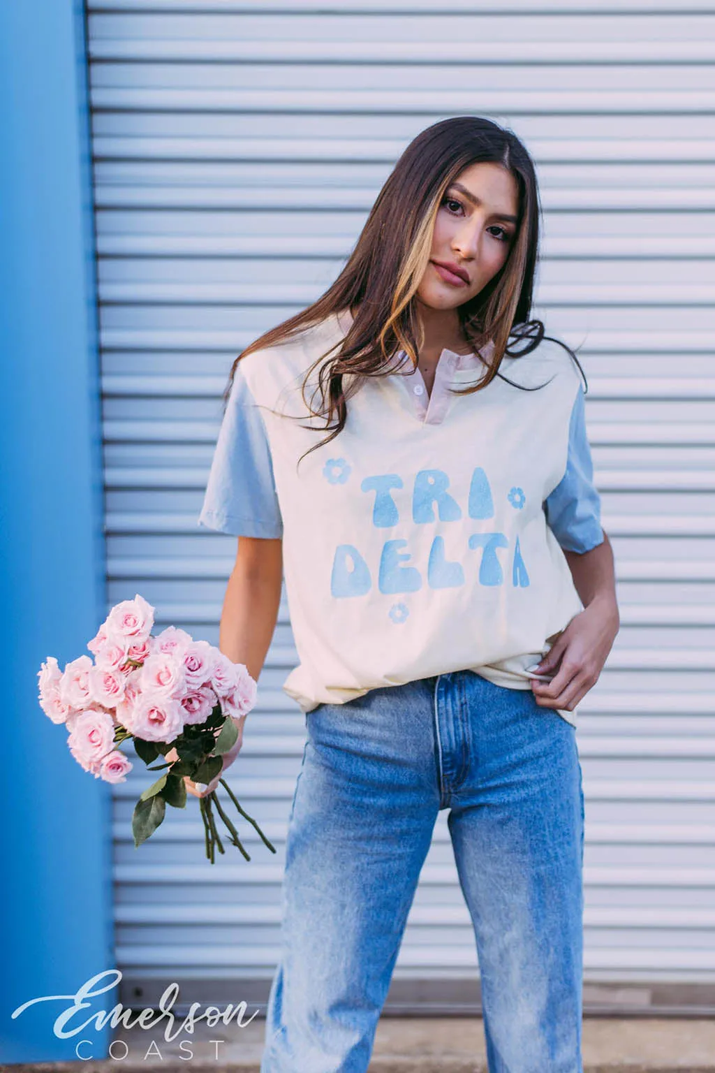 Tri Delt Retro Flower PR Henley