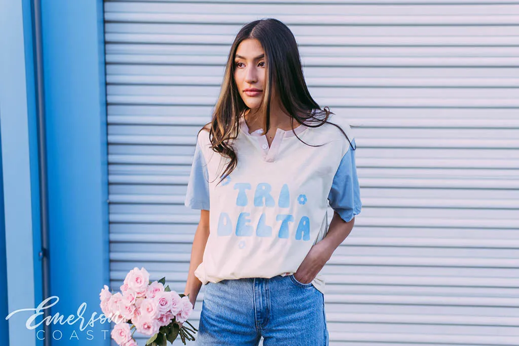 Tri Delt Retro Flower PR Henley