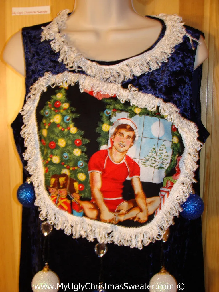 Ugly Christmas Sweater Party Tacky Dress Hottie Guy & Real Ornaments (d86)