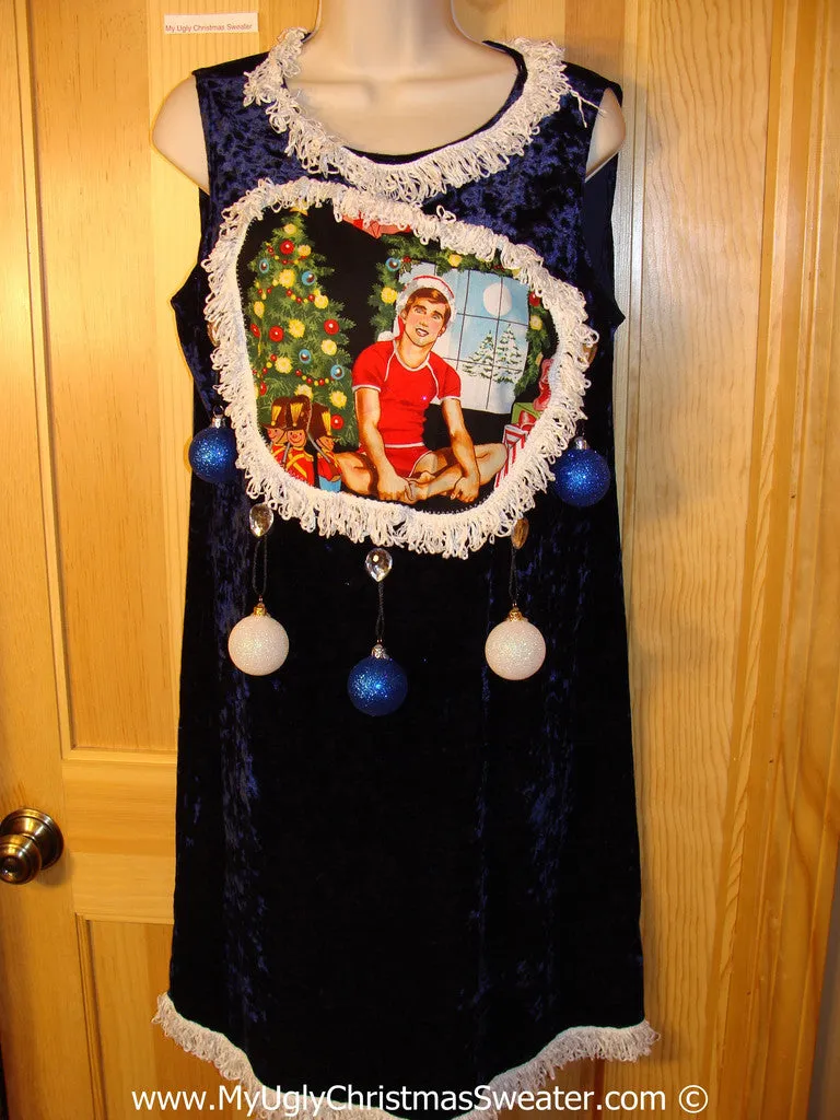 Ugly Christmas Sweater Party Tacky Dress Hottie Guy & Real Ornaments (d86)