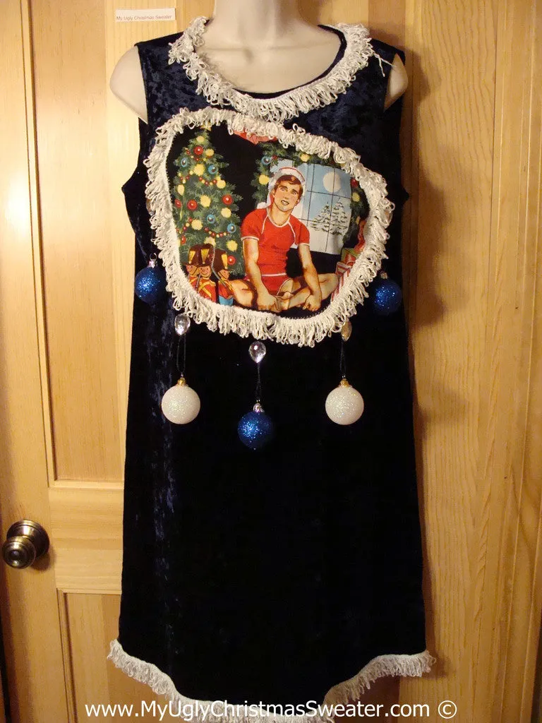 Ugly Christmas Sweater Party Tacky Dress Hottie Guy & Real Ornaments (d86)
