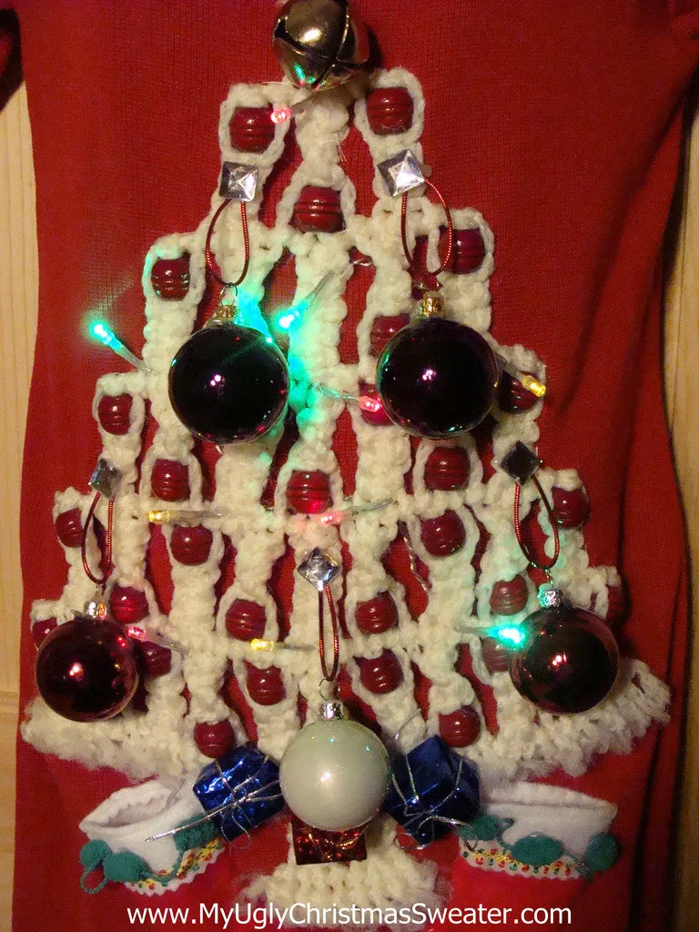Ugly Christmas Sweater Party Tacky Dress with Lights & Macrame Tree (d54)