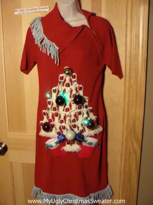 Ugly Christmas Sweater Party Tacky Dress with Lights & Macrame Tree (d54)