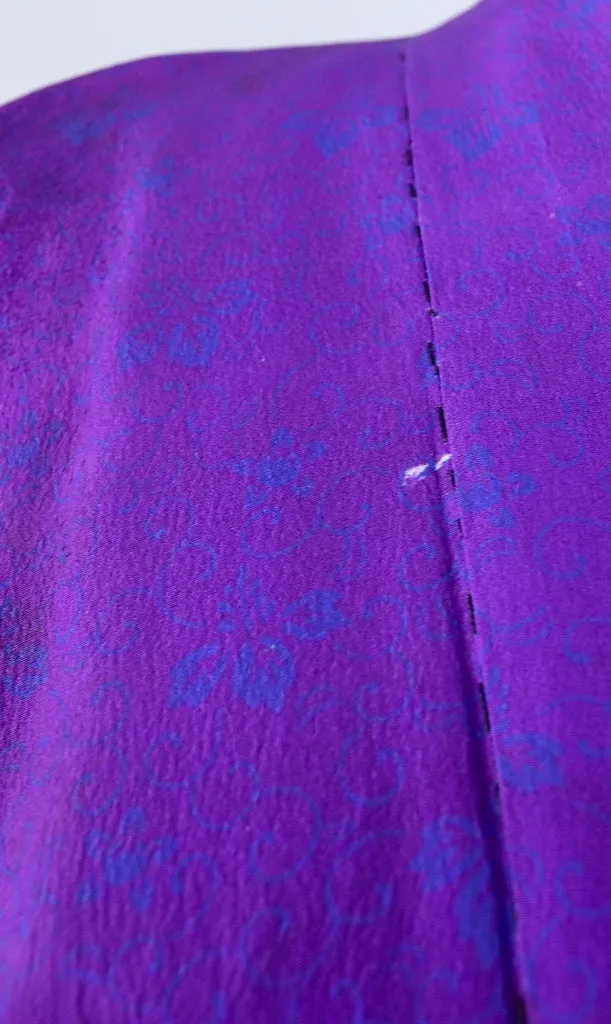 Vintage Silk Kimono Cardigan / Royal Purple Blue Floral