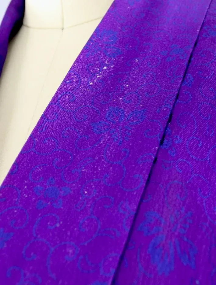 Vintage Silk Kimono Cardigan / Royal Purple Blue Floral