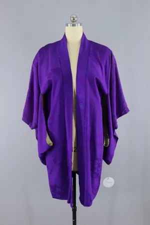 Vintage Silk Kimono Cardigan / Royal Purple Blue Floral