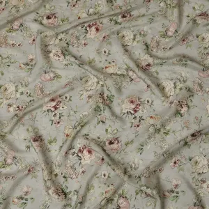 Viscose Crepe Fabric with Stone Work - Blush Pink and Cream Floral on Sage Green, 110 cm Width-D20667