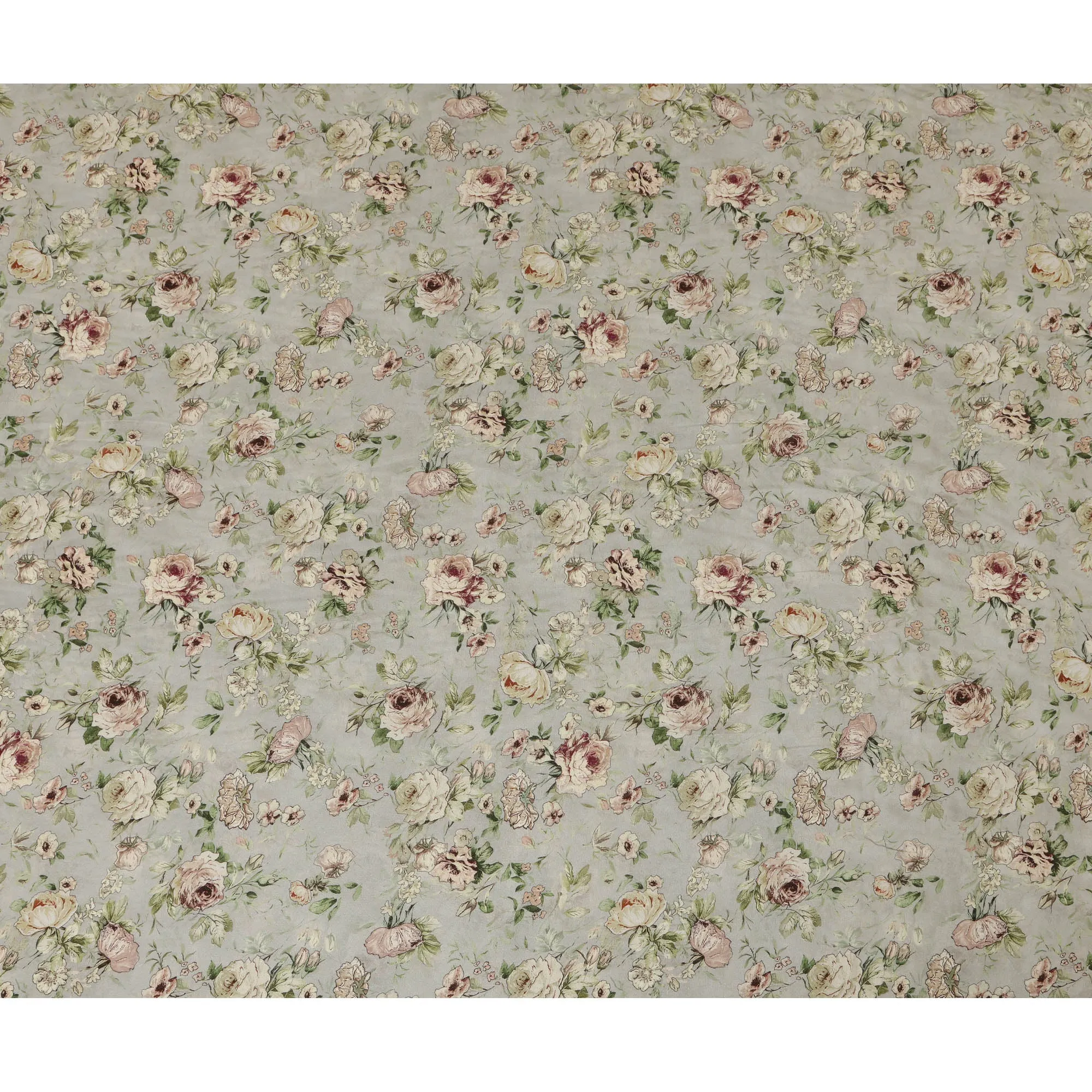 Viscose Crepe Fabric with Stone Work - Blush Pink and Cream Floral on Sage Green, 110 cm Width-D20667