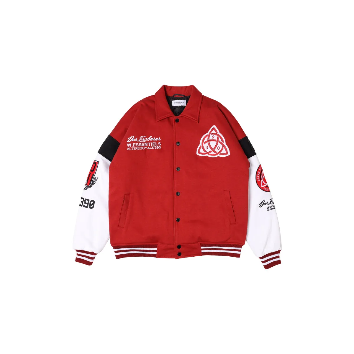 W.Essentils x Alter ego Obelisk Collegiate Varsity jacket Foxblood/Sand