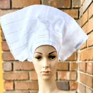 White Pre-tied layered Aso Oke Pre-tied head dress