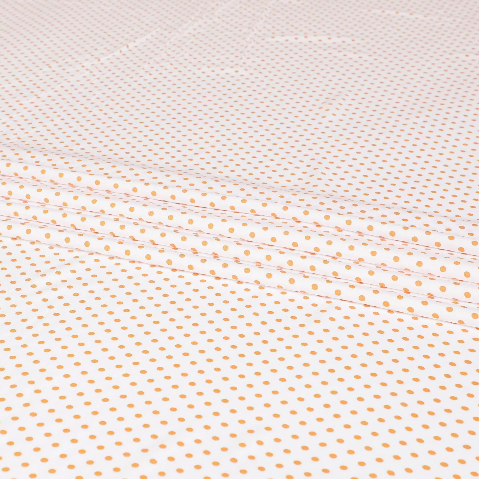 White viscose crepe fabric with royal orange dots print in polka dot design-D7824