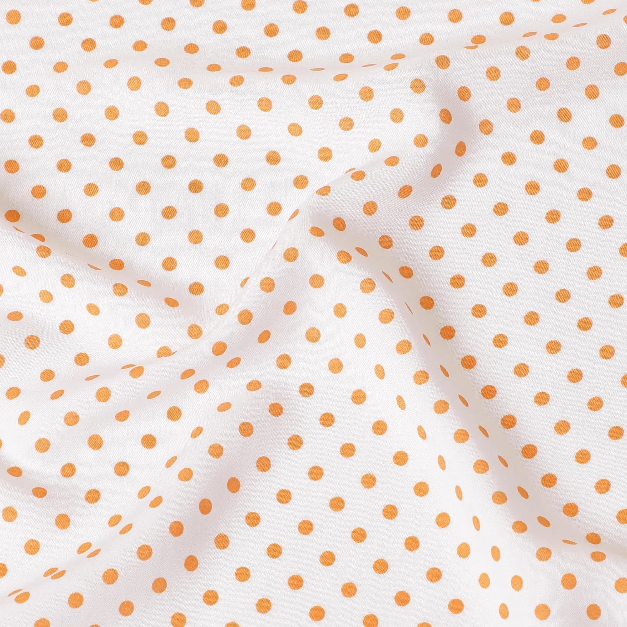 White viscose crepe fabric with royal orange dots print in polka dot design-D7824