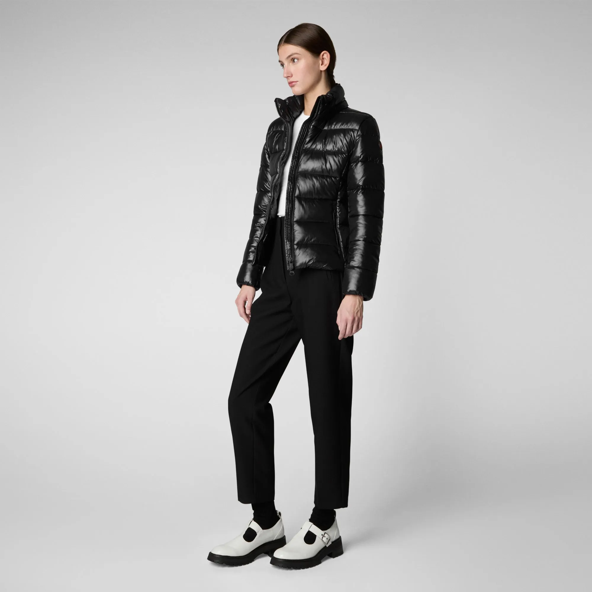 Woman's animal free hooded puffer jacket Cosmary in black