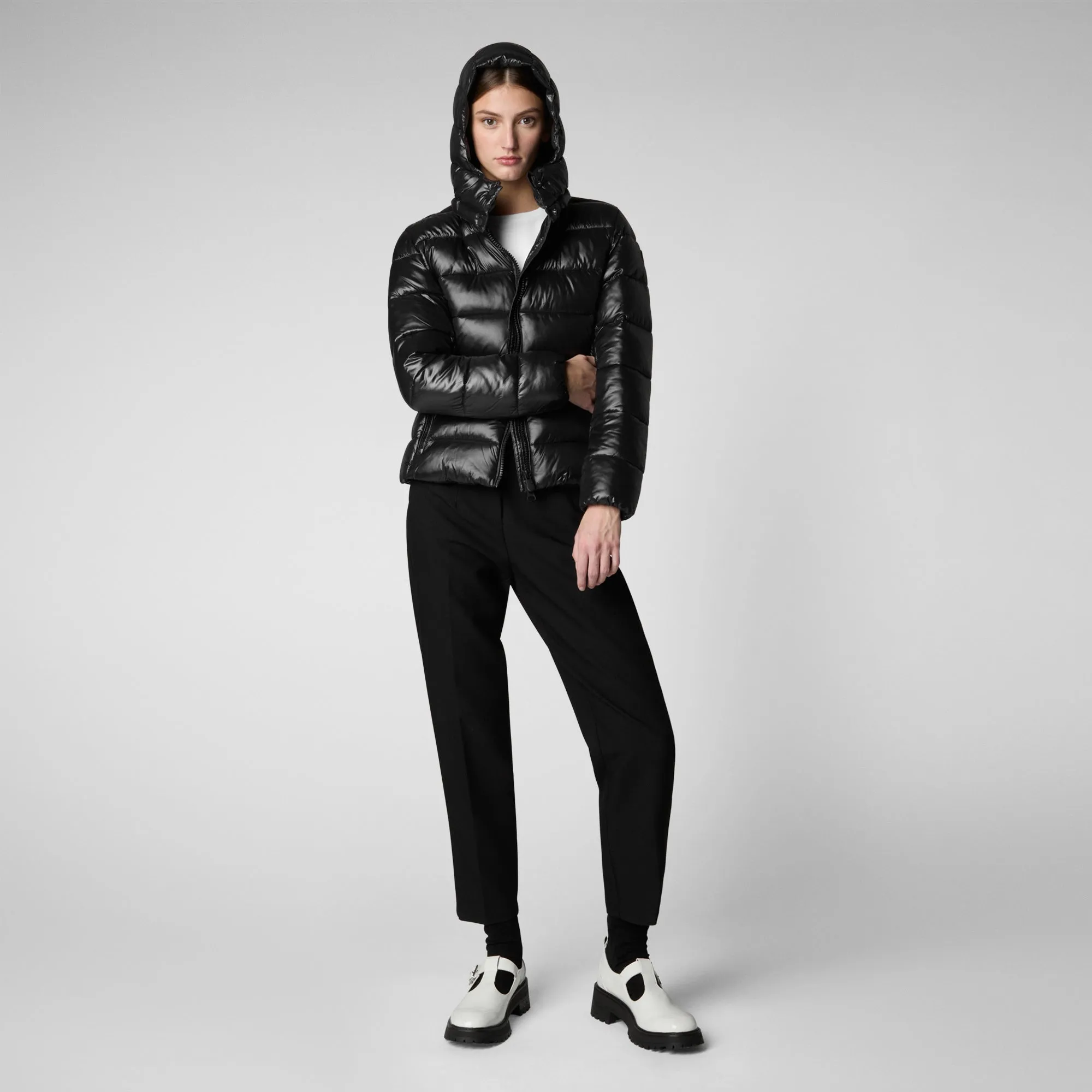 Woman's animal free hooded puffer jacket Cosmary in black