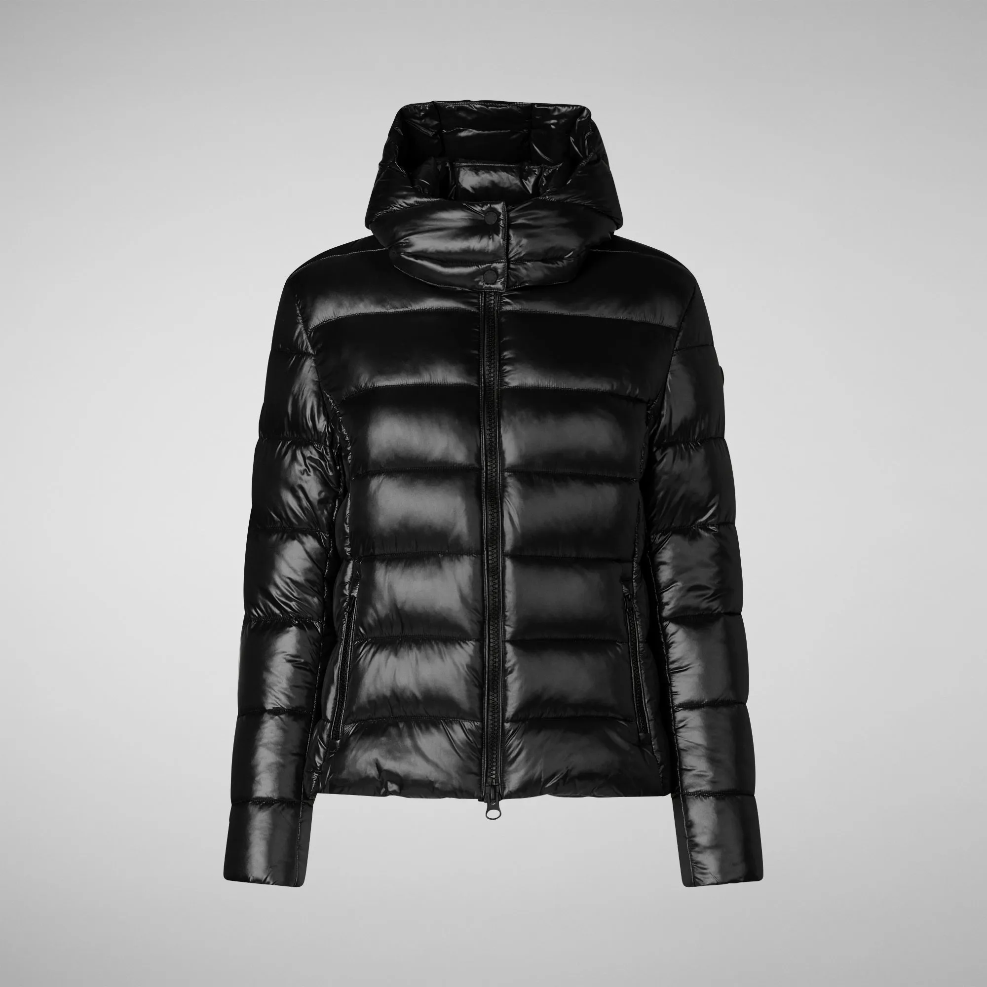 Woman's animal free hooded puffer jacket Cosmary in black