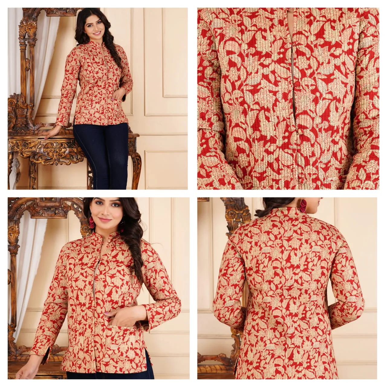Women's Cotton Quilted Reversible Floral Jacket – Stylish & Comfortable