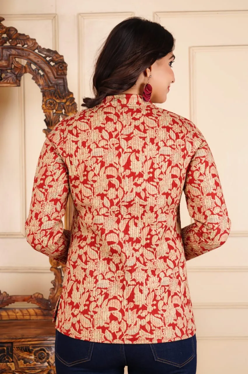 Women's Cotton Quilted Reversible Floral Jacket – Stylish & Comfortable