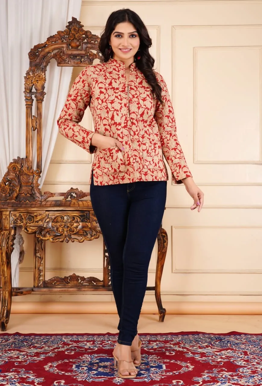 Women's Cotton Quilted Reversible Floral Jacket – Stylish & Comfortable