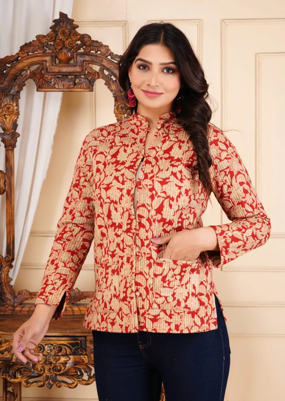 Women's Cotton Quilted Reversible Floral Jacket – Stylish & Comfortable