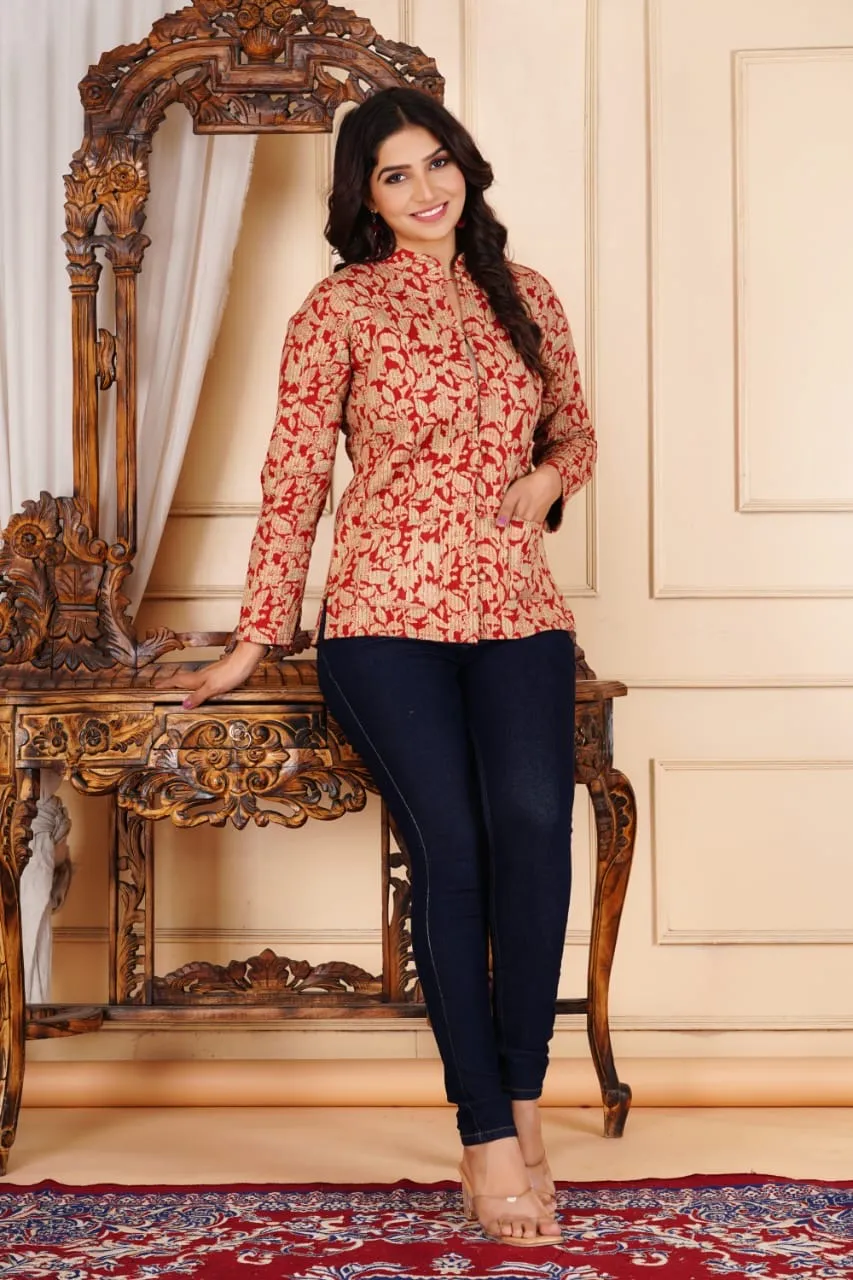 Women's Cotton Quilted Reversible Floral Jacket – Stylish & Comfortable